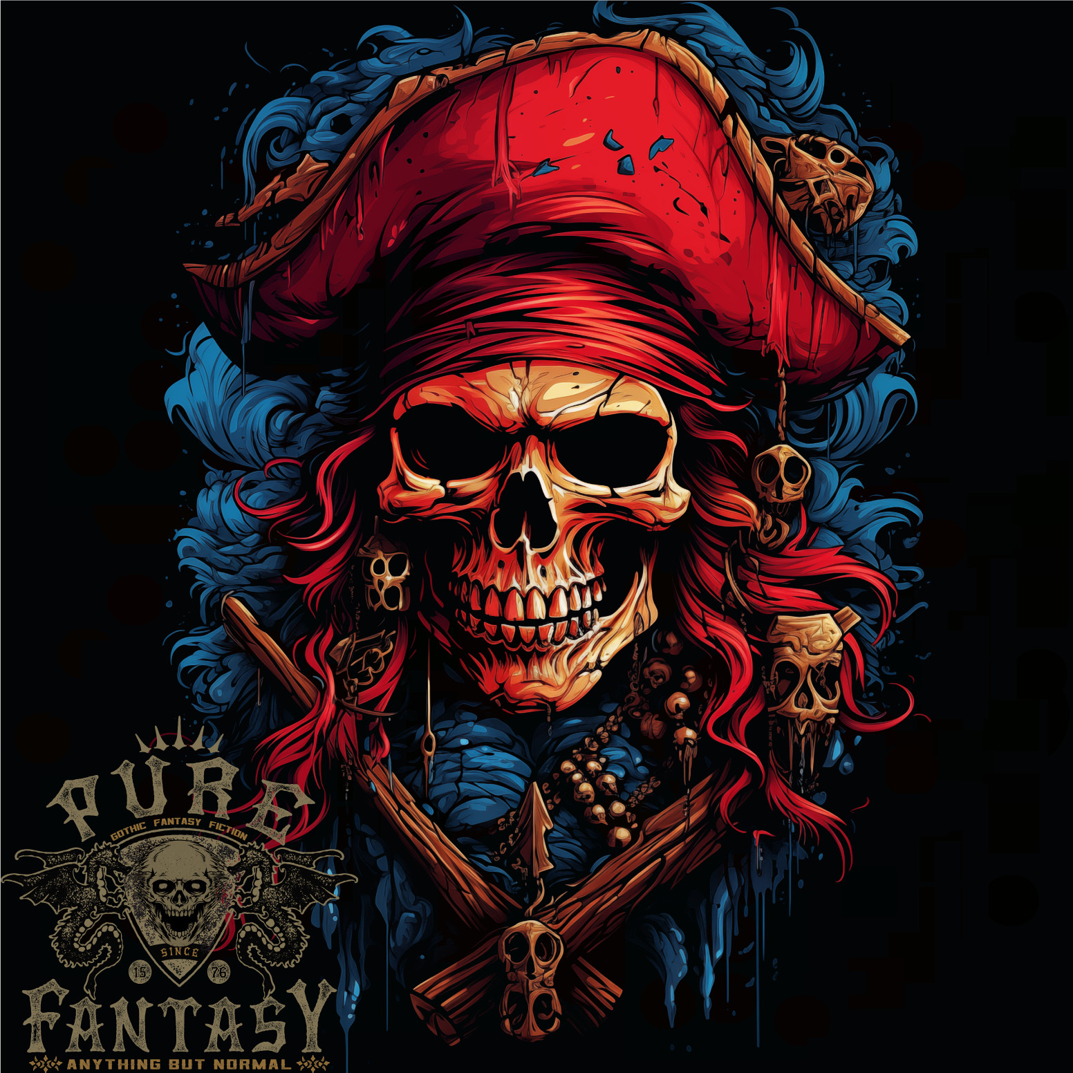 Swashbuckling Pirate Skull Mens T-Shirt 100% Cotton
