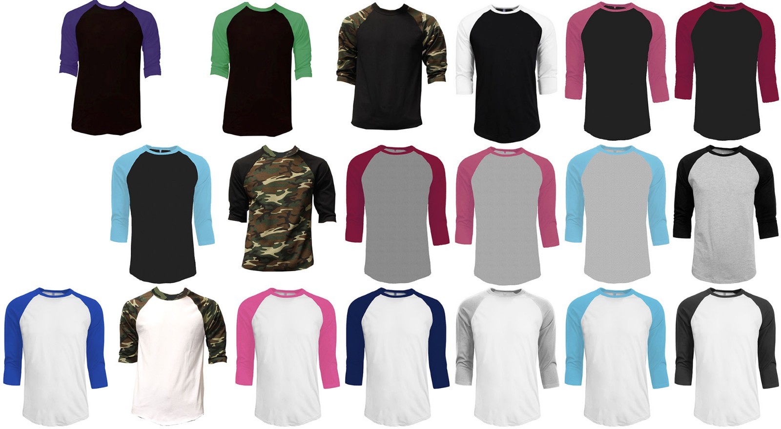 3/4 Sleeve Plain Baseball Raglan T-Shirt Tee Mens Sports Team Jersey gallery