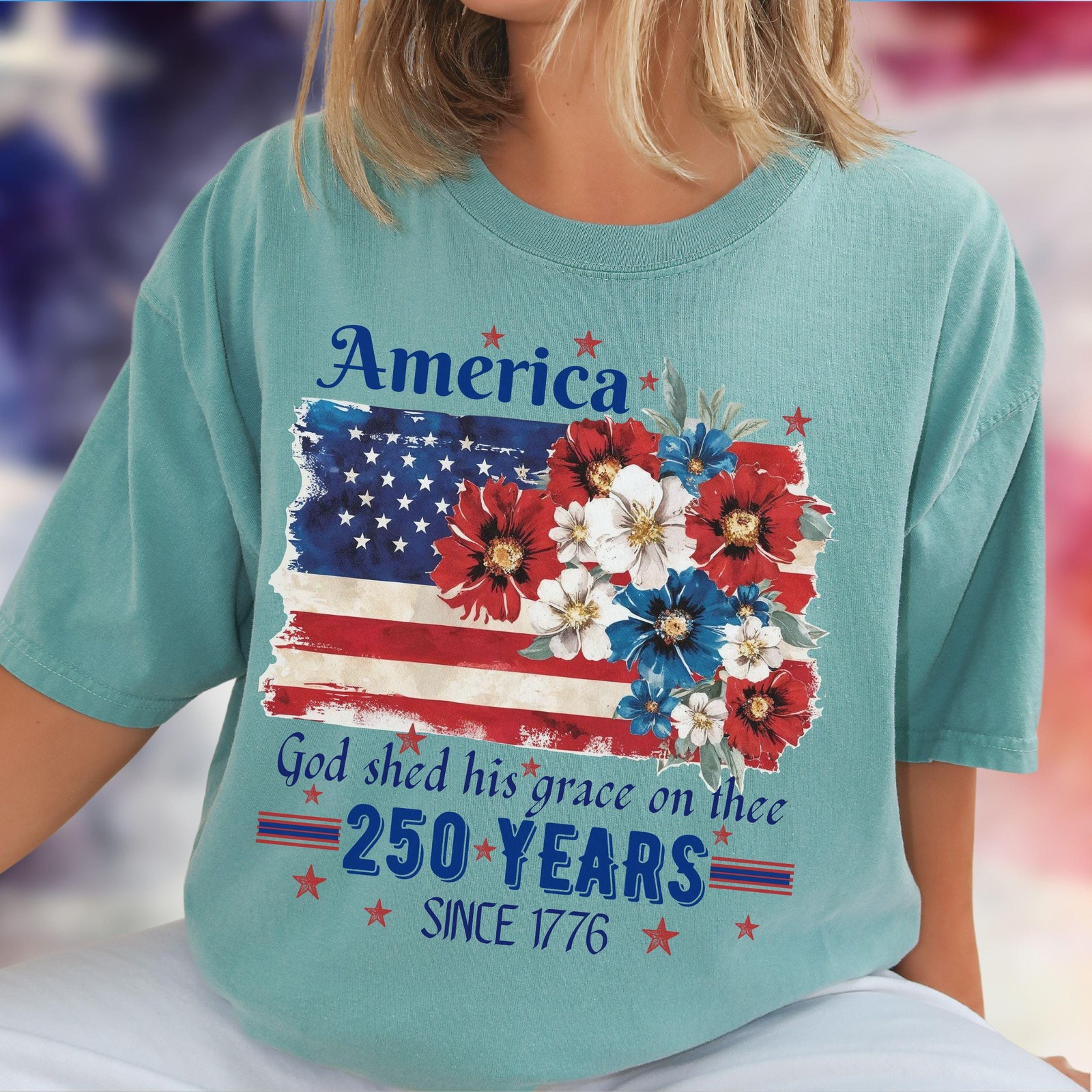 America 250 Years Flag Floral Graphic tshirt, Celebrate 250th Anniversary Patrio gallery
