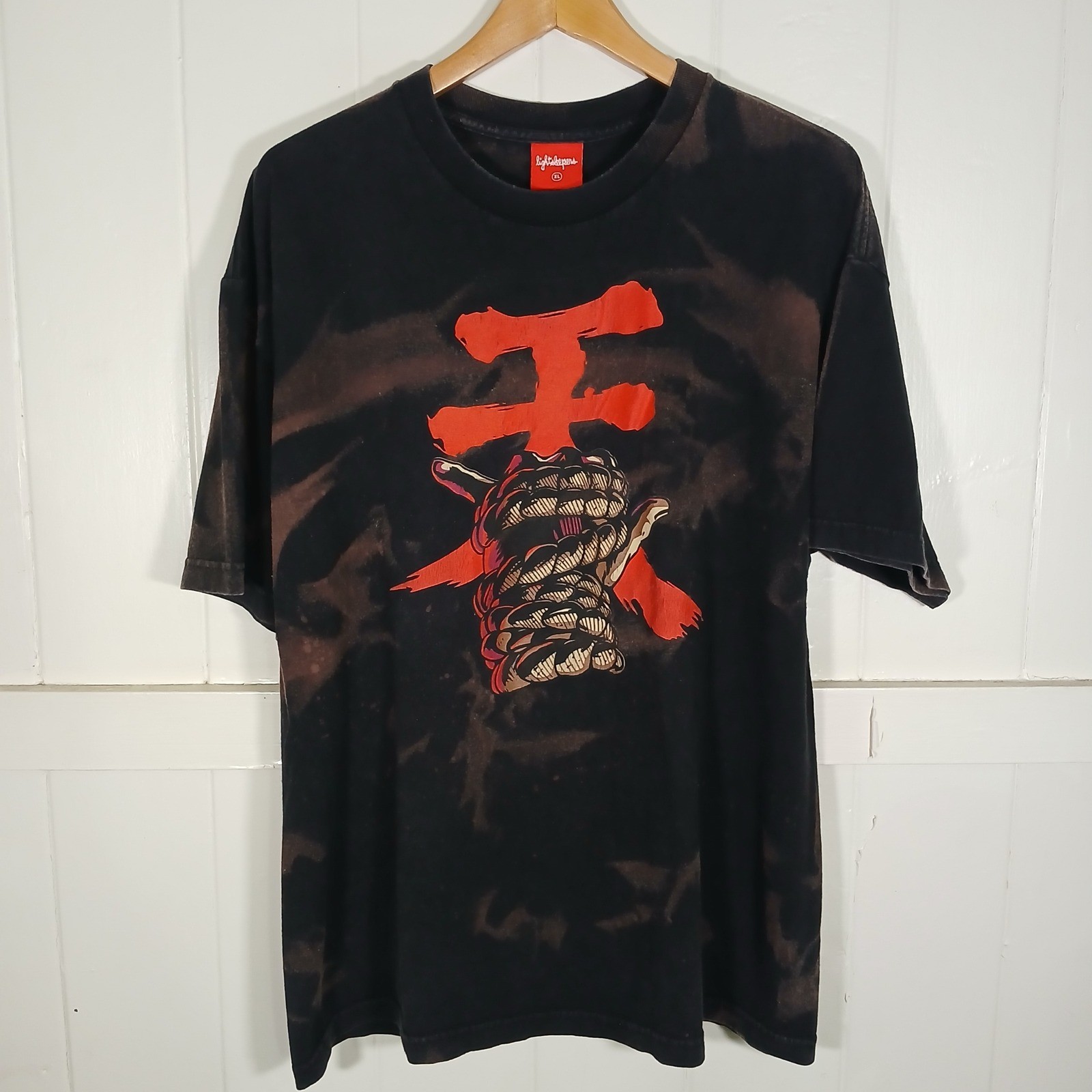 Lightsleepers Hawaii Akuma Shaka Graphic T-Shirt Mens XL Bleach Dye Streetwear