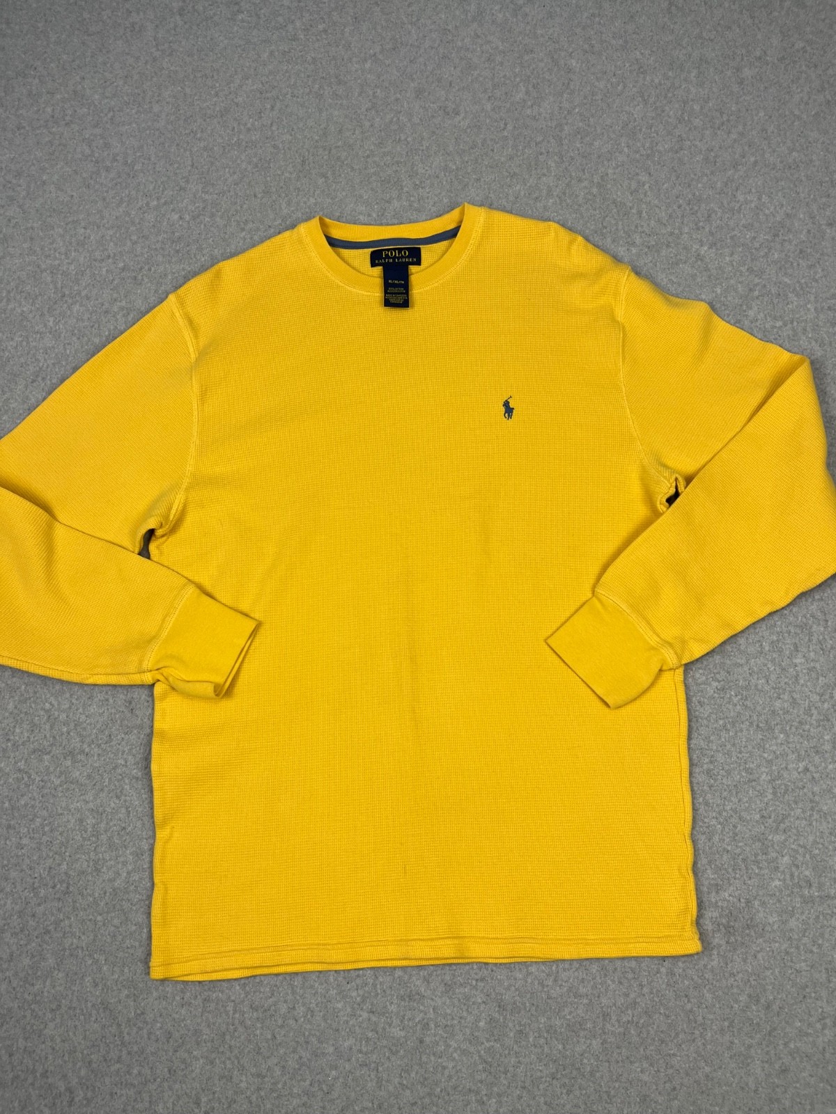 Polo Ralph Lauren Shirt Mens XL Yellow Waffle Knit Long Sleeve Crew Neck gallery