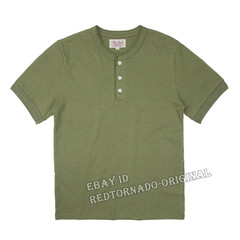 Red Tornado Men Summer Vintage Henley T-Shirt Heavyweight Cotton Retro Selvedge