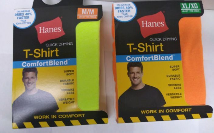 MENS HANES T-SHIRT WORKWEAR QUICK DRYING ORANGE LIME YELLOW M L XL 2XL gallery