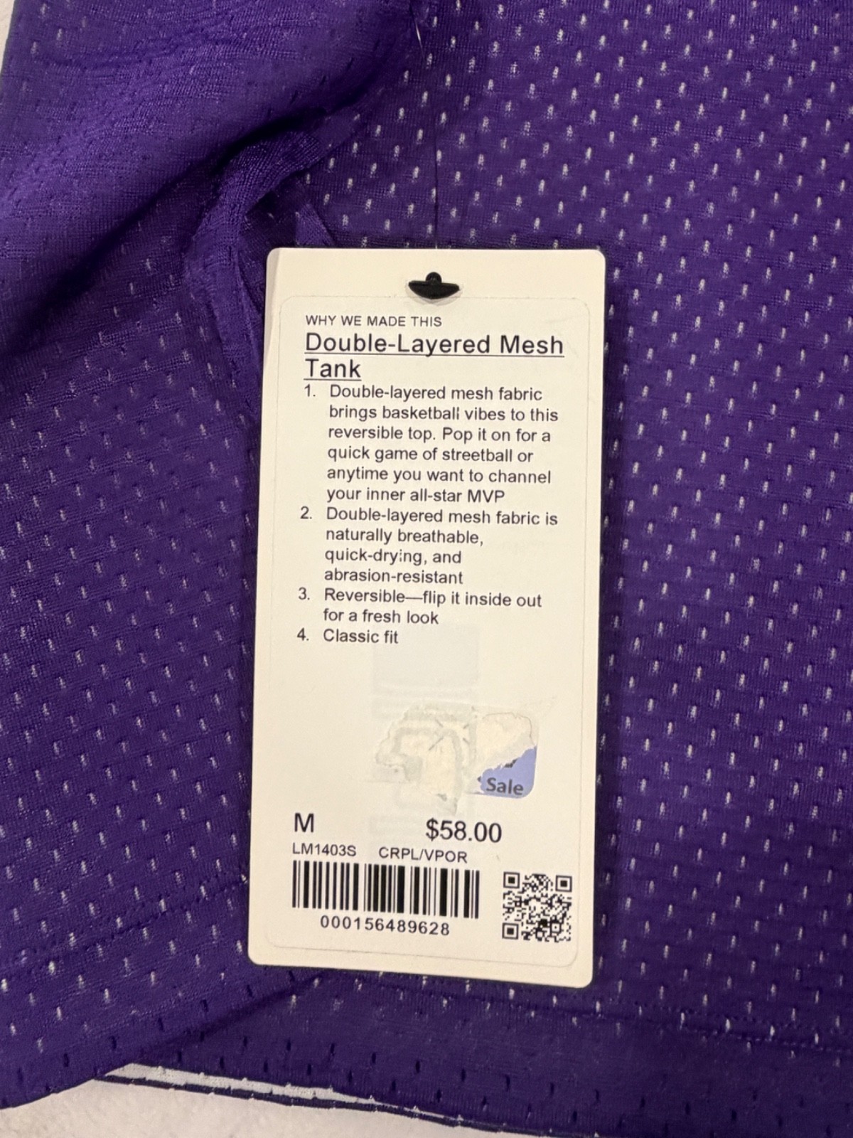 Lululemon Double Layered Mesh Reversible Tank Purple/White Men's Medium NWT gallery
