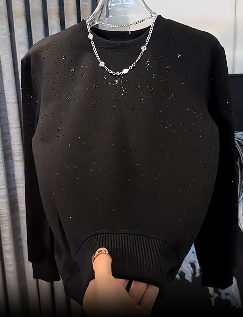 Men Fashion Luxury Trend Star Drills Rhinestone Diamond Black Streetwear T-Shirt gallery