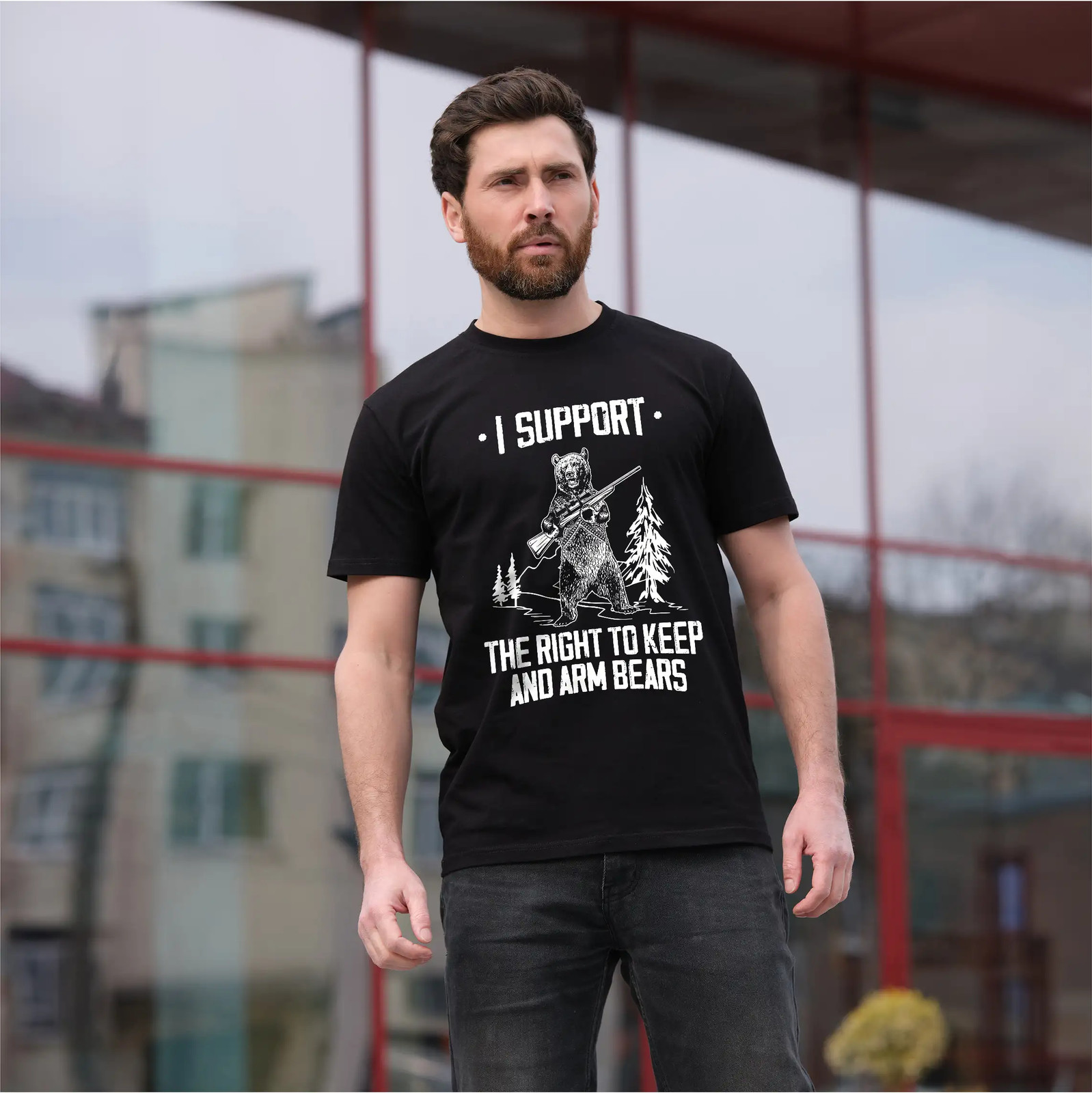 I support the right to keep and arm bears Funny Tee shirt second amendment Tee gallery