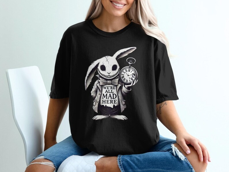 Alice in Wonderland T-Shirt: We're All Mad Here - White Rabbit Graphic Tee gallery
