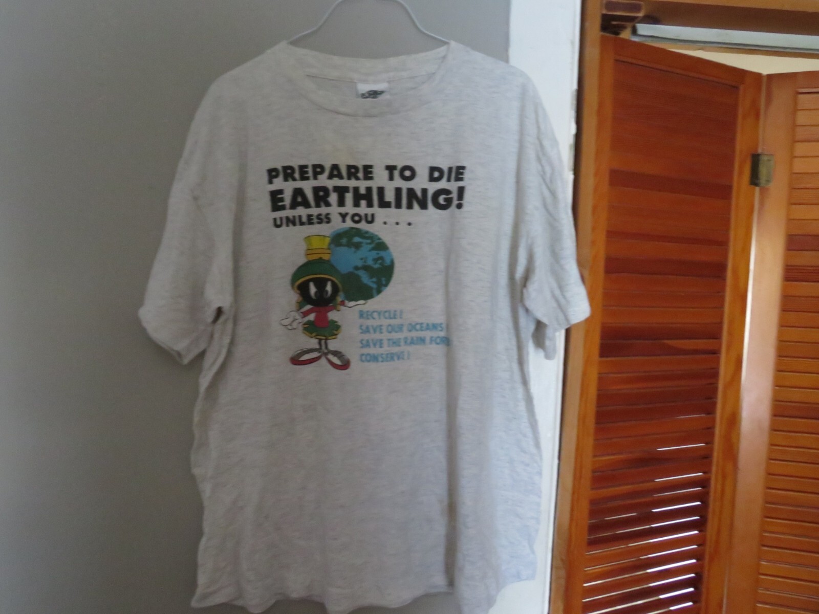 Vintage 90s Acme Clothing Marvin The Martian Recycle Earth T-shirt Size L Gray