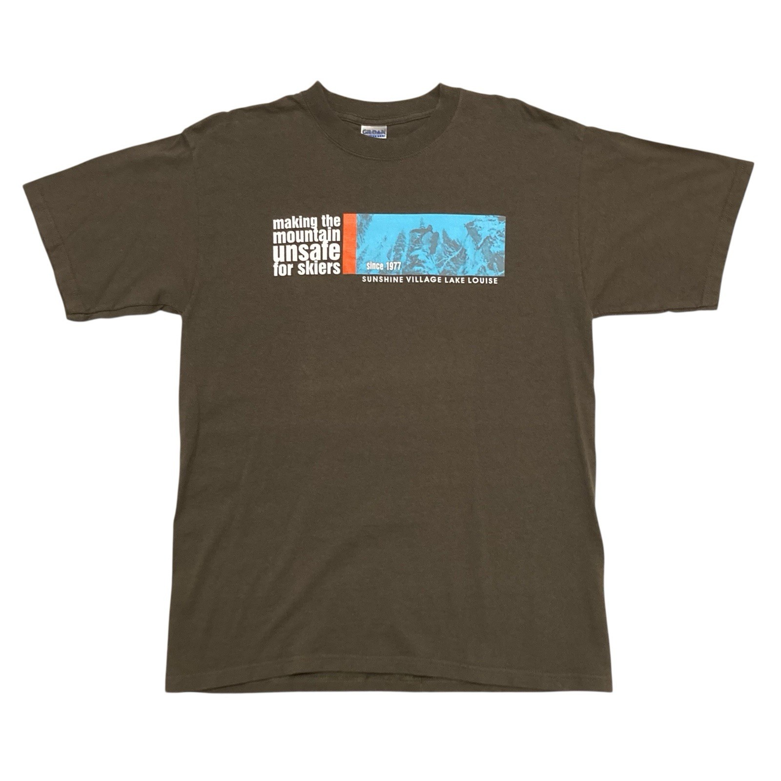 Vintage Snowboard Sunshine Village Lake Louise T-shirt L Gildan 100% Cotton
