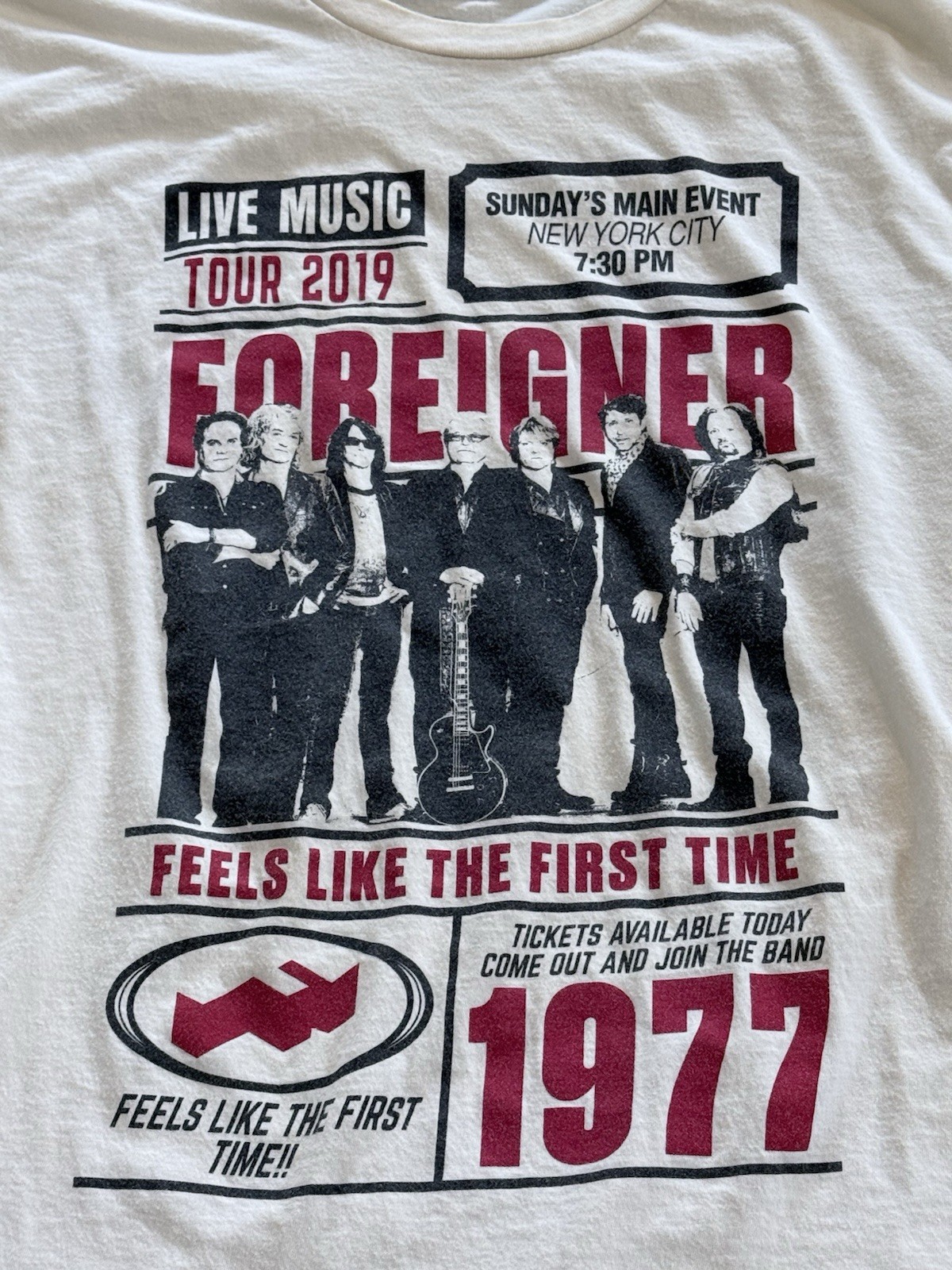 Foreigner 2019 Tour Men's Off White L Cotton Graphic T-Shirt The Thread Shop gallery