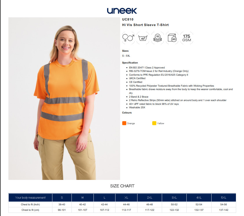Custom Uneek Hi Vis Short Sleeve T-Shirt Your Text Here Embroidered Safety Top gallery