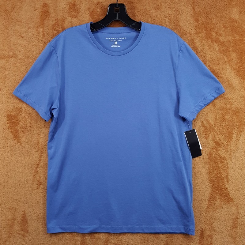 BLOOMINGDALES Shirt Mens Medium Blue Pullover Crew 100% Supima Cotton