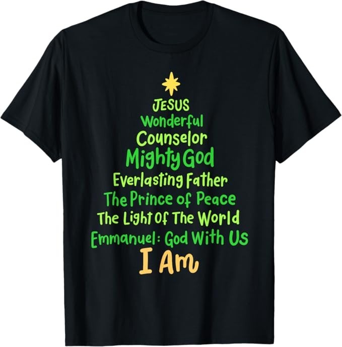Christian Christmas Jesus Bible Names Xmas Tree Shaped T-Shirt gallery
