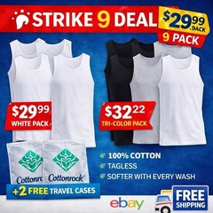 Men 100% Cotton Tank Tops Value 6-Pack Breathable Undershirts Gym Everyday Wear!