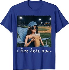 I Live Here Now Funny Ballfield Baseball Girl Softball Meme T-Shirt
