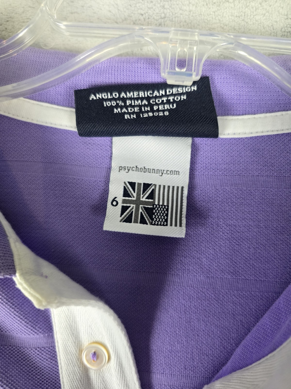 Psycho Bunny Shirt Mens 6 L Original Brand Purple Polo Orange and White Logo gallery