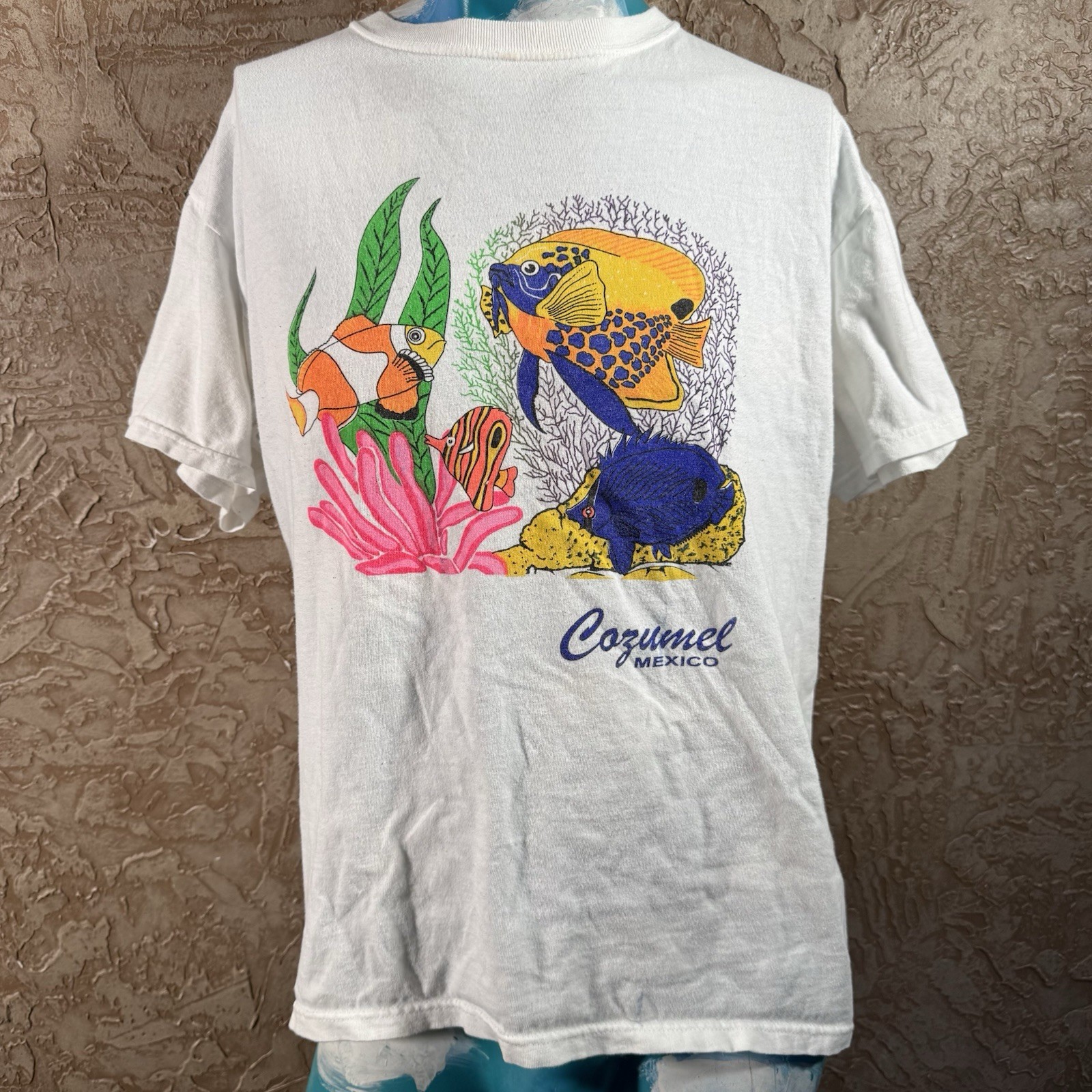 Vintage Cozumel Mexico Tropical Fish T-Shirt M M&O Knits Made In Mexico