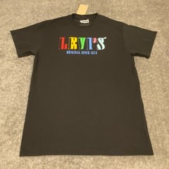 Levis Mens T Shirt Medium Black Short Sleeve Block Letter Cotton Adult M Casual