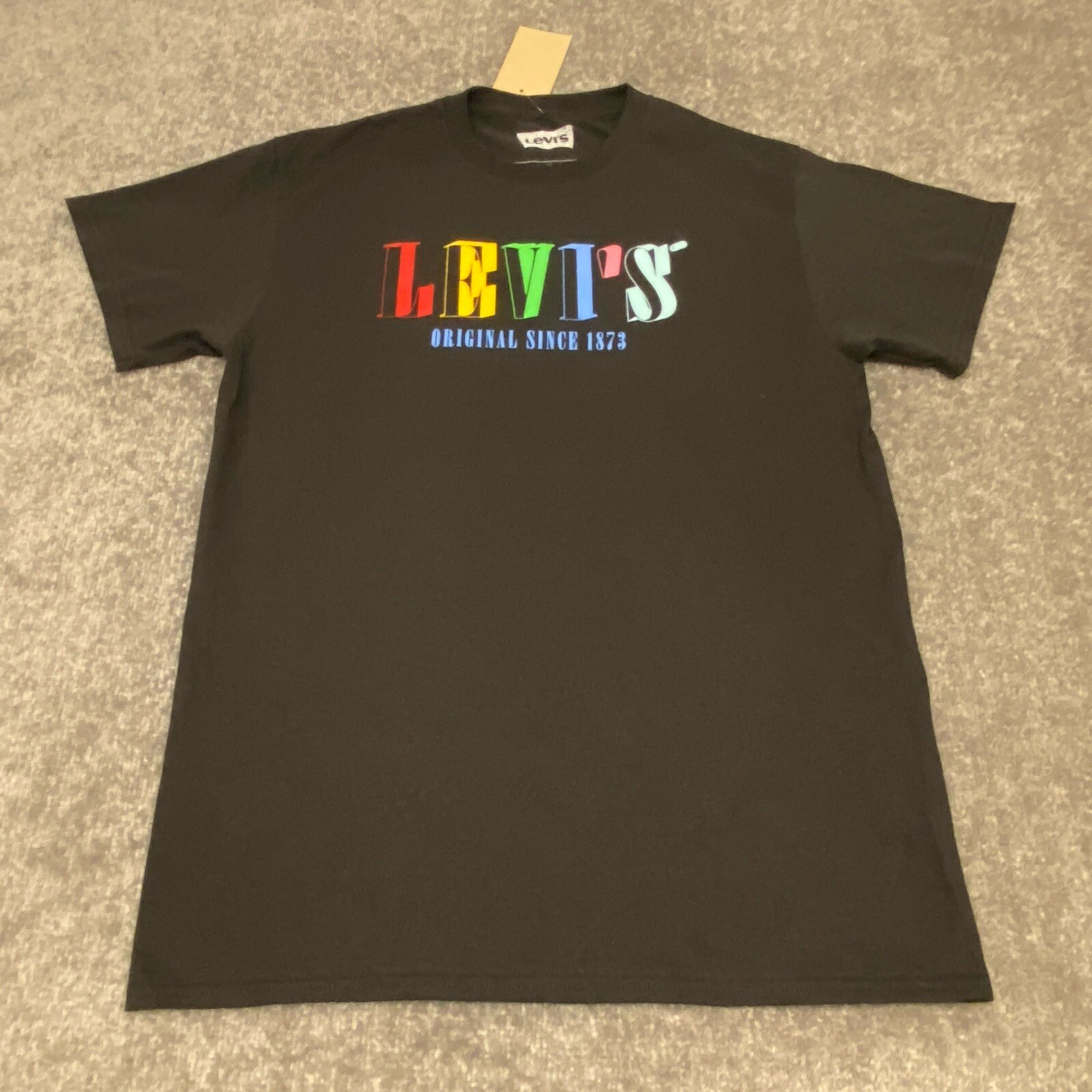 Levis Mens T Shirt Medium Black Short Sleeve Block Letter Cotton Adult M Casual