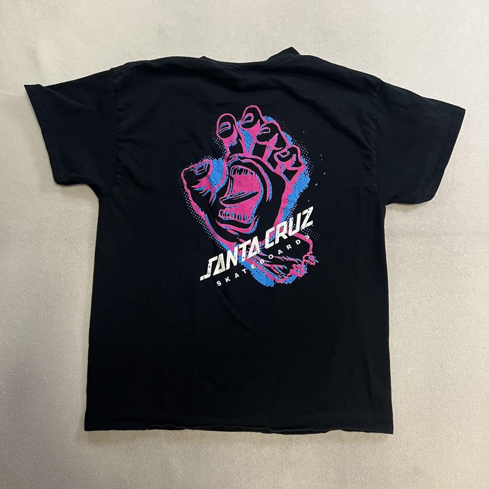 VTG Santa Cruz Skateboards Shirt Men’s Large Black Screaming Hand Neon Logo Y2K