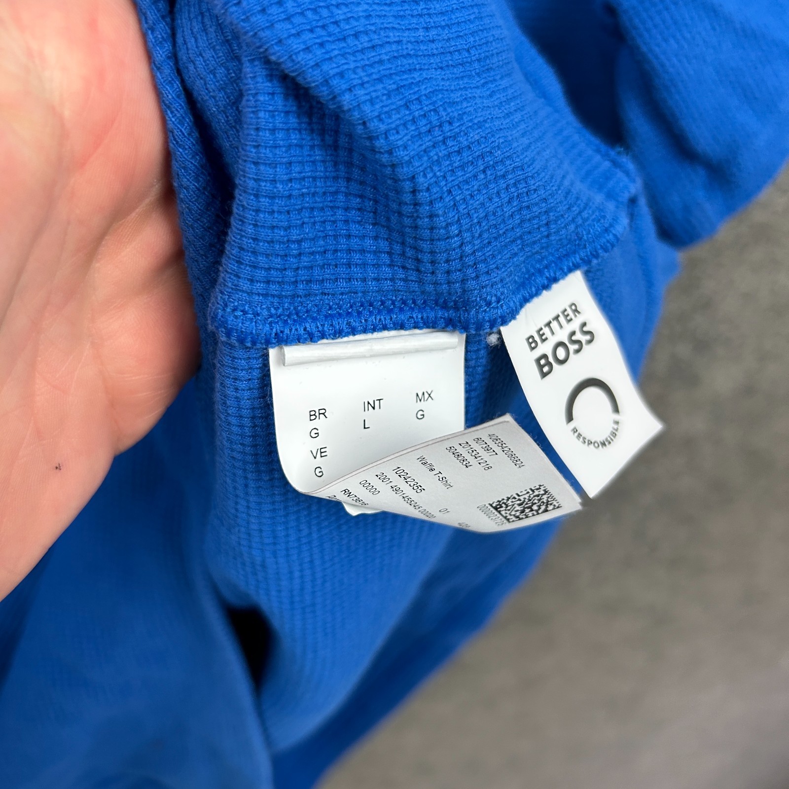 Hugo Boss Shirt Mens Large Blue Waffle Tee Pullover Embroidered Logo Lounge Slim gallery