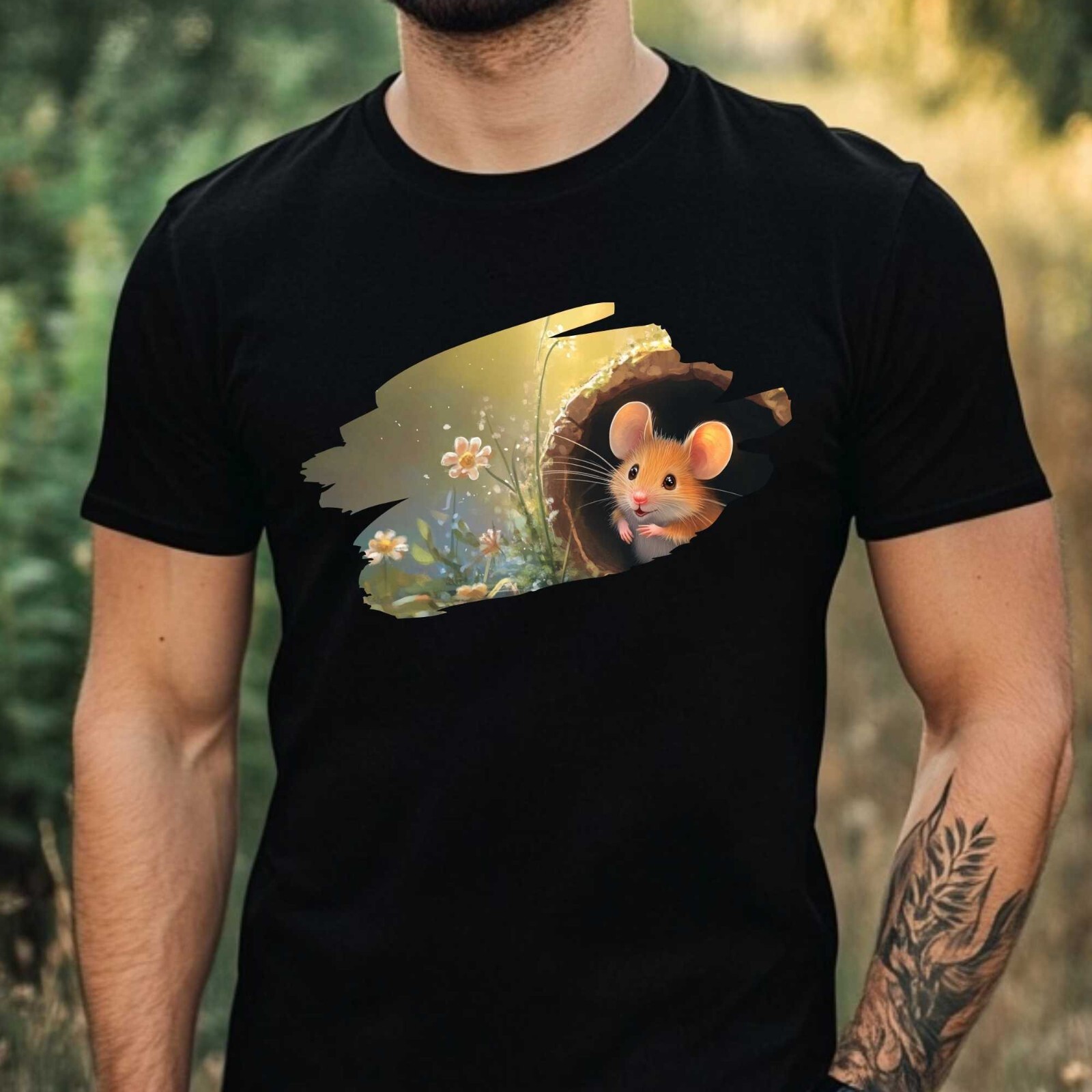 Mens Mouse In Mouse Hole Motif Cotton T-Shirt Size XS to 5XL