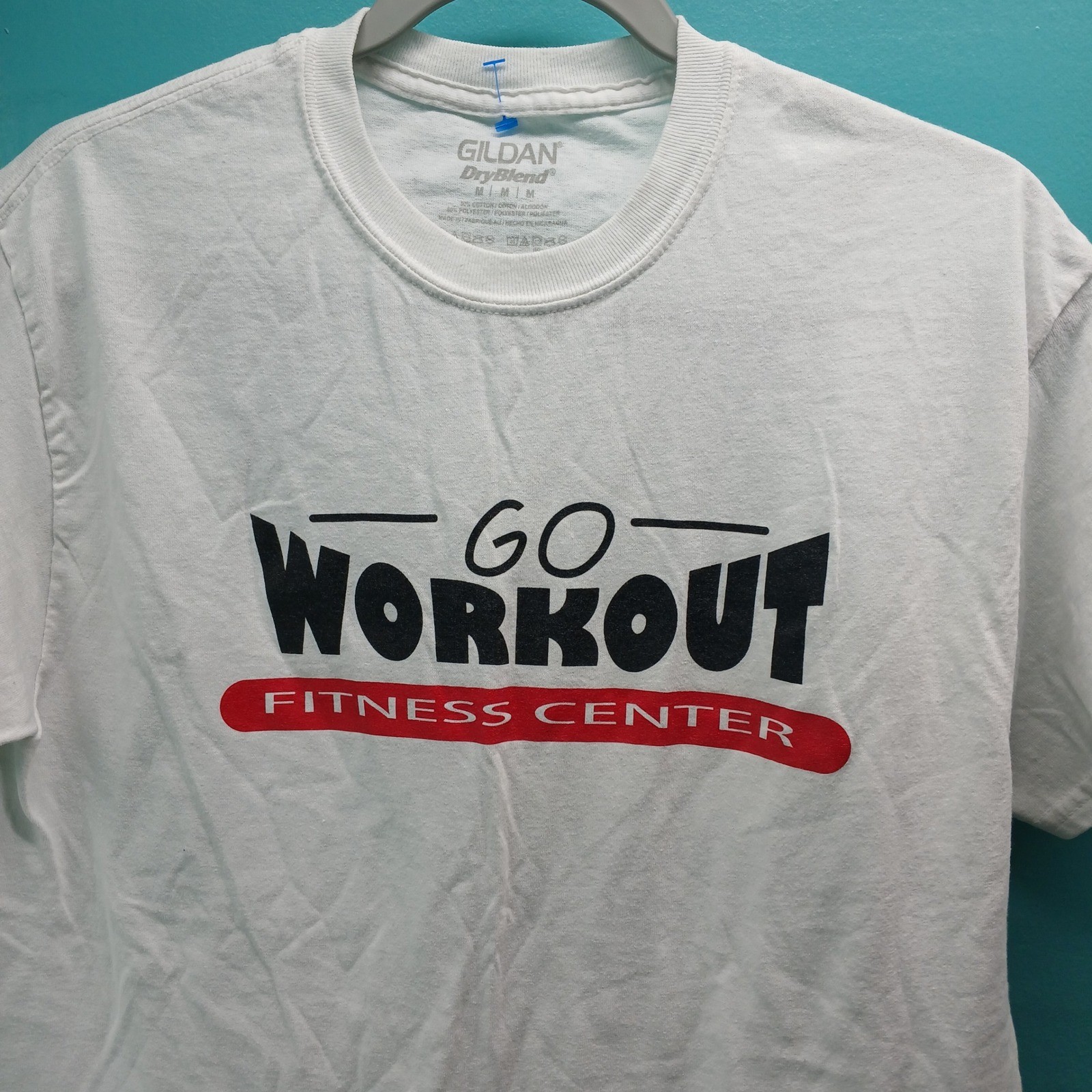 Gildan Graphic T-Shirt Medium White Go Workout Fitness Center Gym Athletic Tee gallery