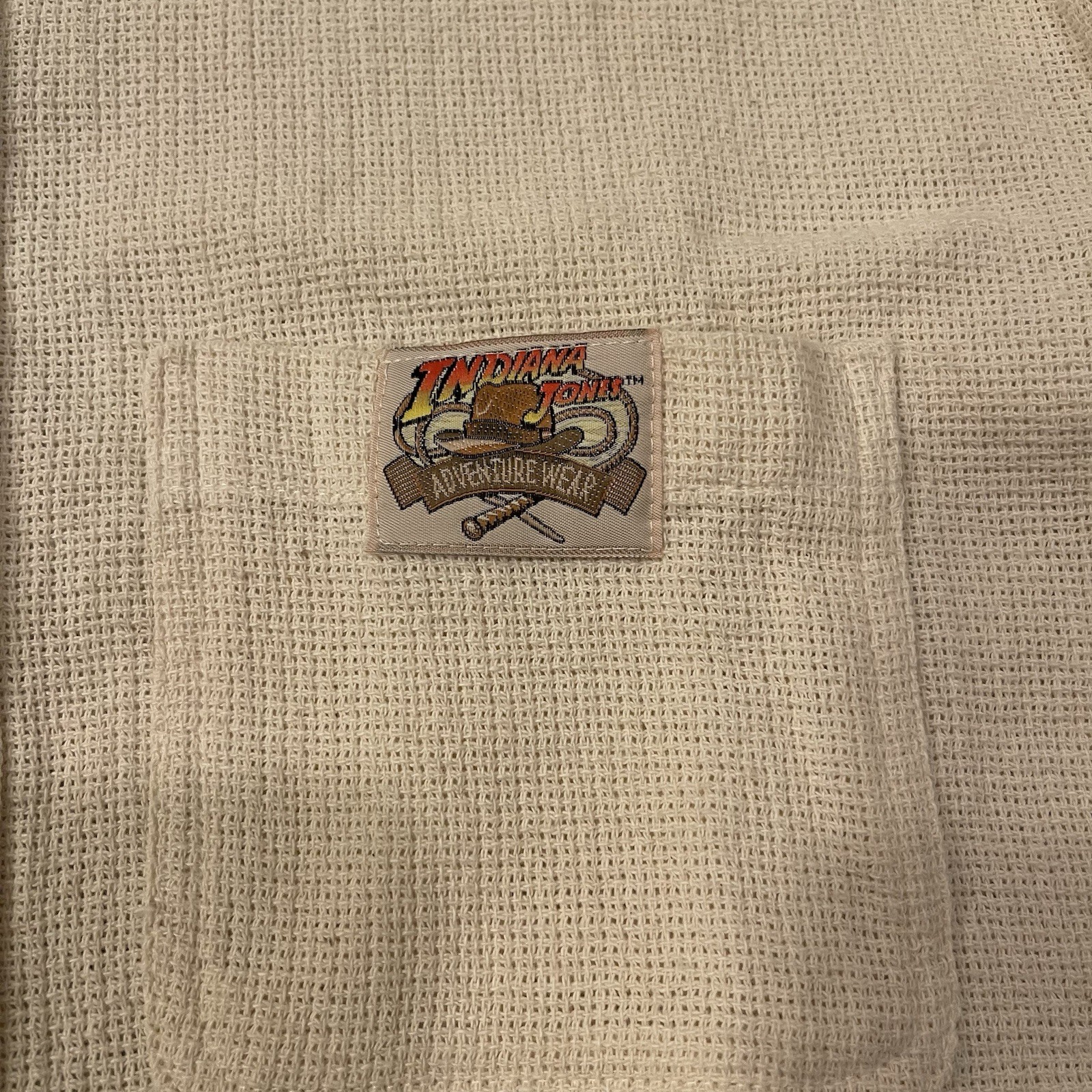 VTG 90s Indiana Jones Adventure Wear Creme / Tan Waffle Knit Cotton Made In USA gallery