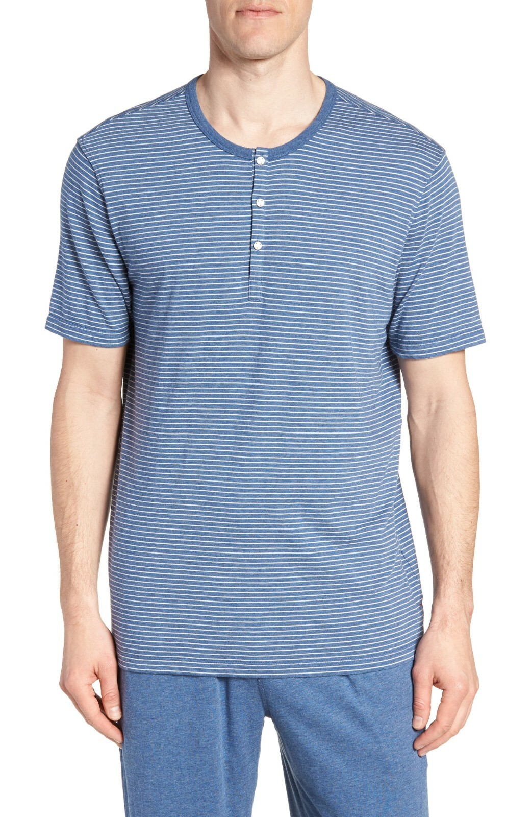 Daniel Buchler Men's Pima Cotton & Modal Striped Lounge Henley, Medium or XL gallery