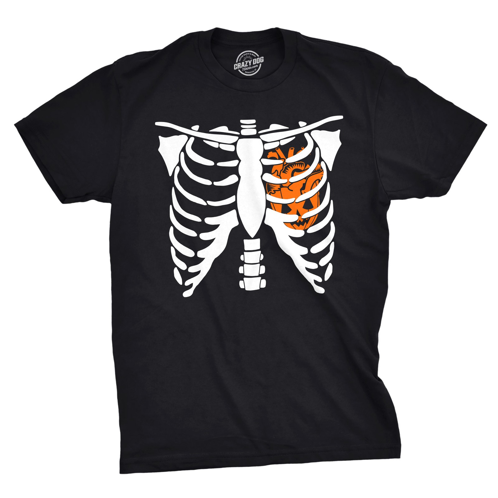 Mens Pumpkin Heart Skeleton Rib Cage Tee Funny Halloween Jack-O-Lantern Tee gallery