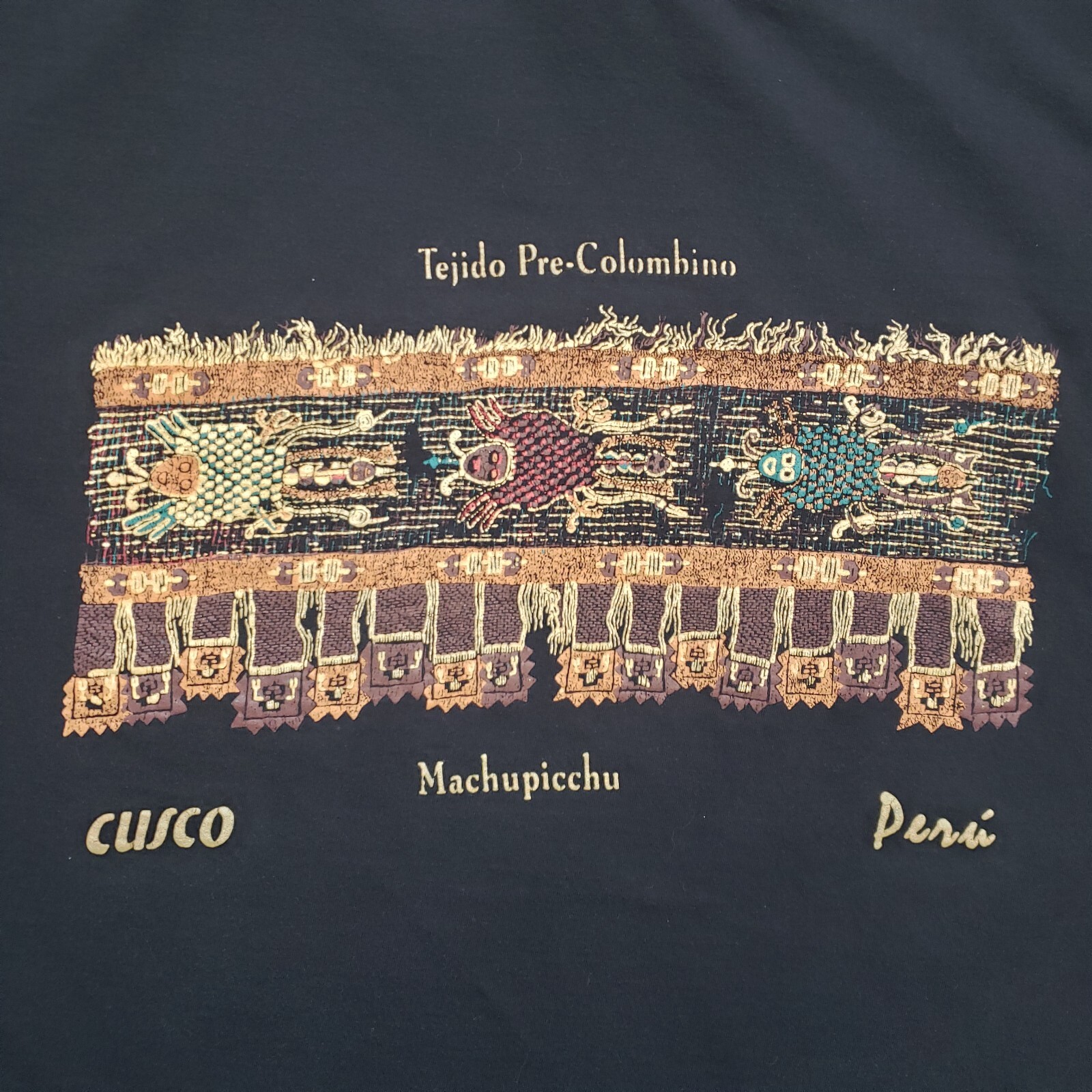 Tejido Pre Colombino Shirt Mens Large Black Cusco Machupicchu Peru Vintage gallery