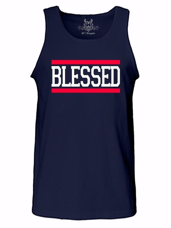 NW MENS PRINTED BLESSED JESUS LOVE GOD, CHRISTIAN CROSS GRAPHIC DESIGN Tank Top