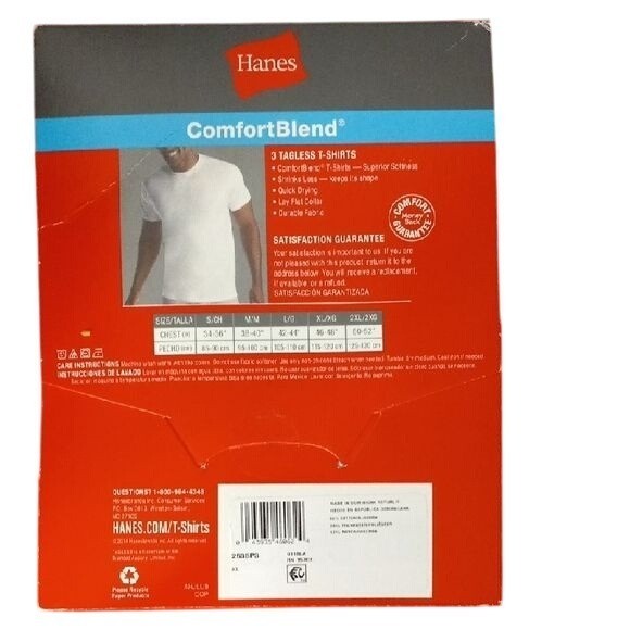 Hanes Size XL T-Shirts 3-Pack Comfort Blend Tagless Lay Flat Collar White NEW gallery