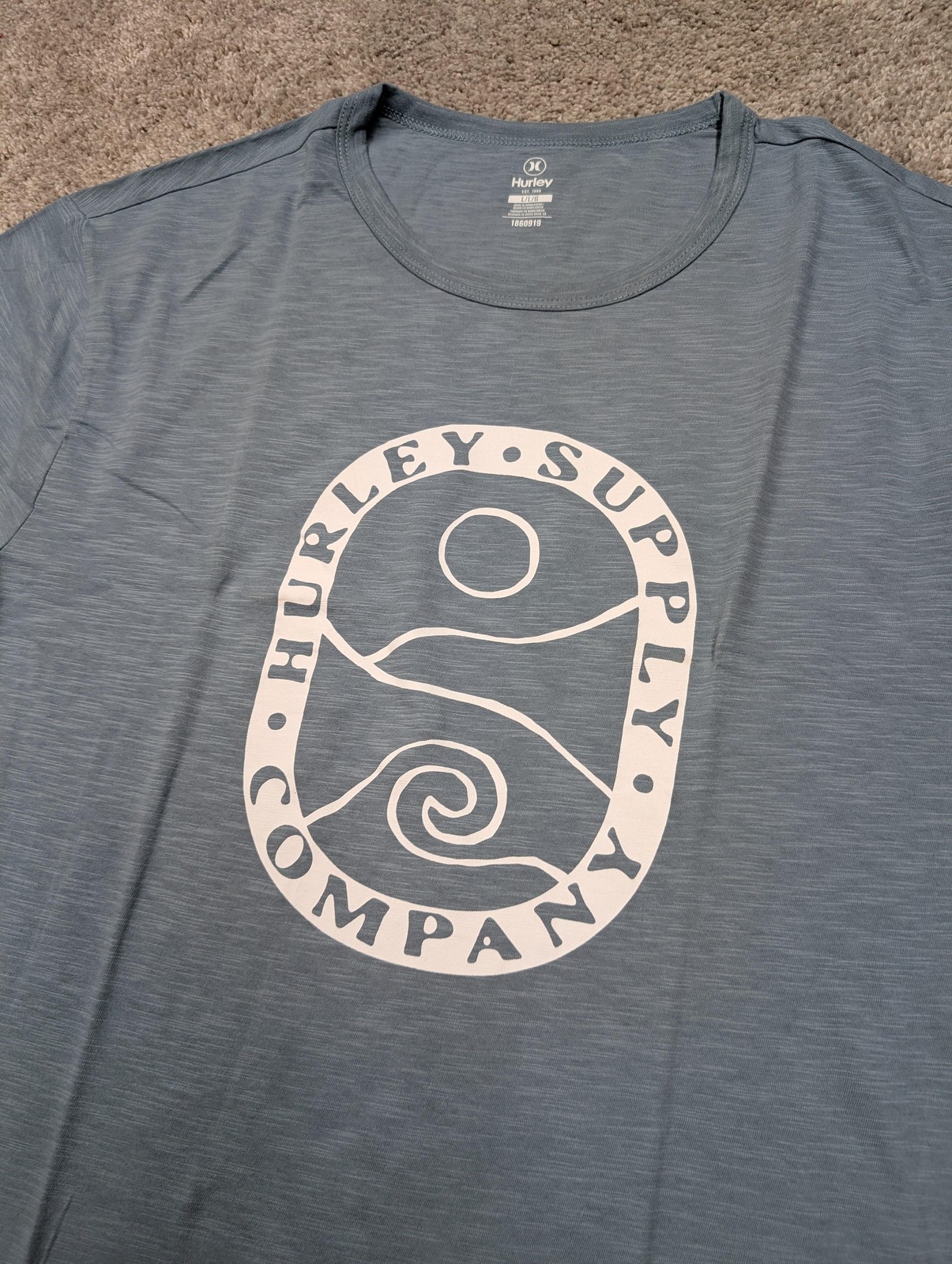 Hurley Shirt Mens Large Blue Crew Neck Supply Company Graphic Surf Tee NWT gallery