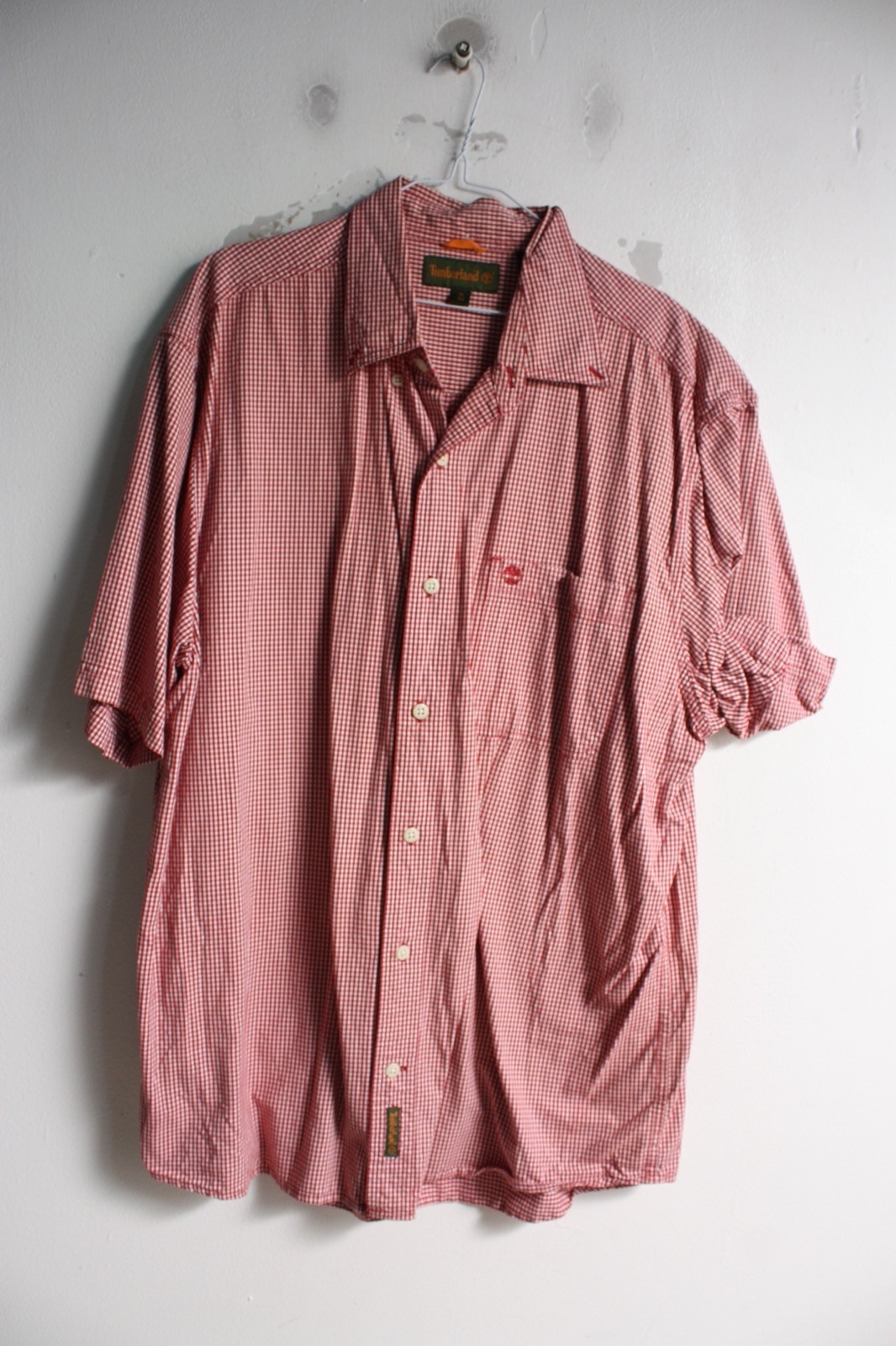 Timberland Mens Short Sleeve Gingham Check Shirt Red – Size XL (I9)