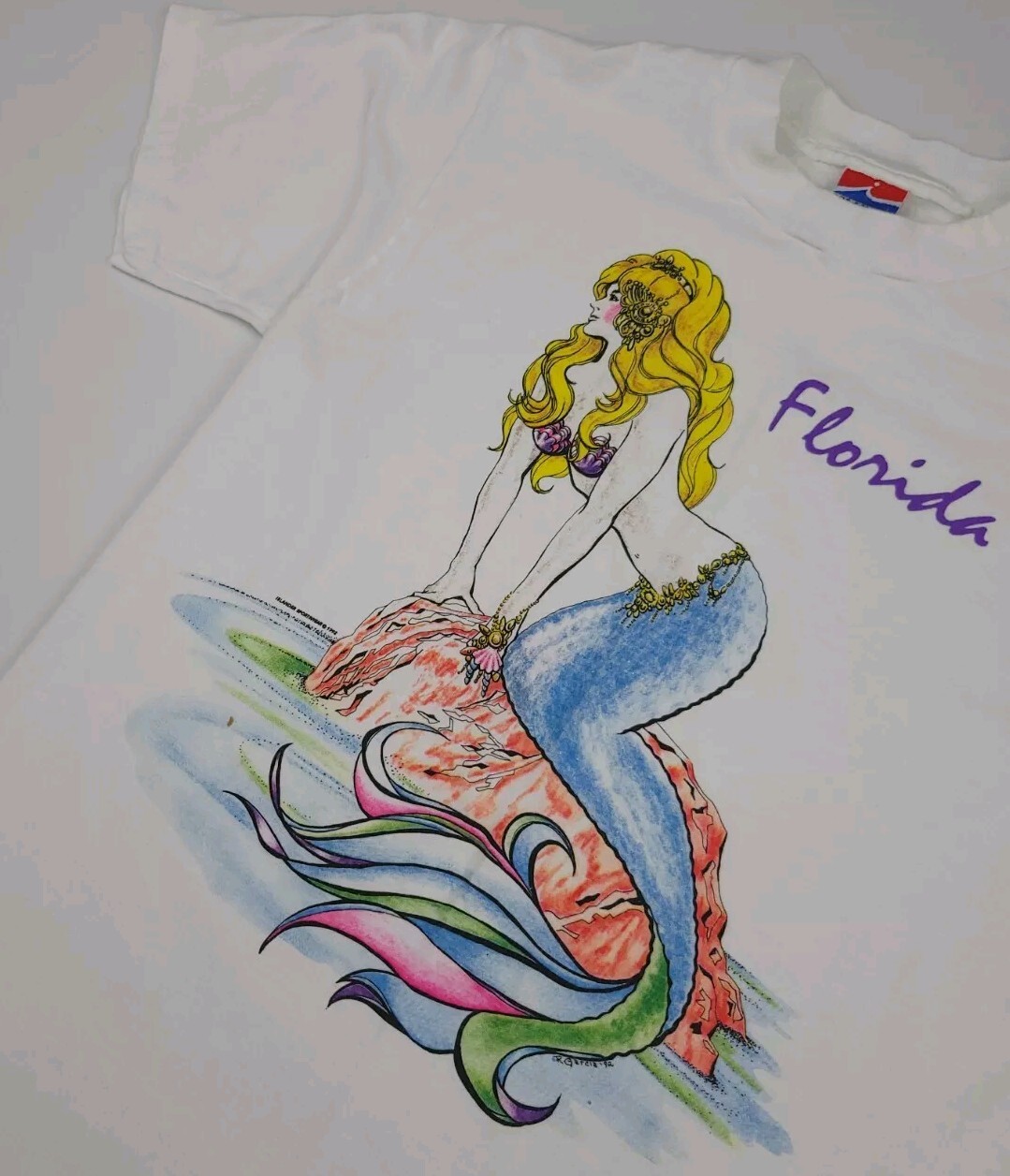 Vintage 1992 Florida Mermaid Art Work Print T Shirt Vtg USA Made Islander 90s gallery