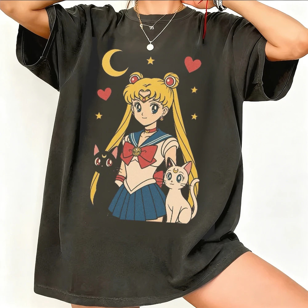 Sailor Moon Retro 90S Anime Graphic T Shirt Summer Cotton Men Women Tee Streetwe gallery