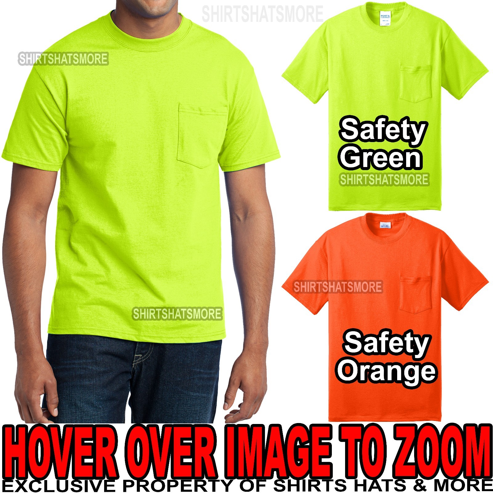 Mens TALL High Visibility POCKET T-Shirt Safety Green Orange Cotton/Poly LT-4XLT gallery