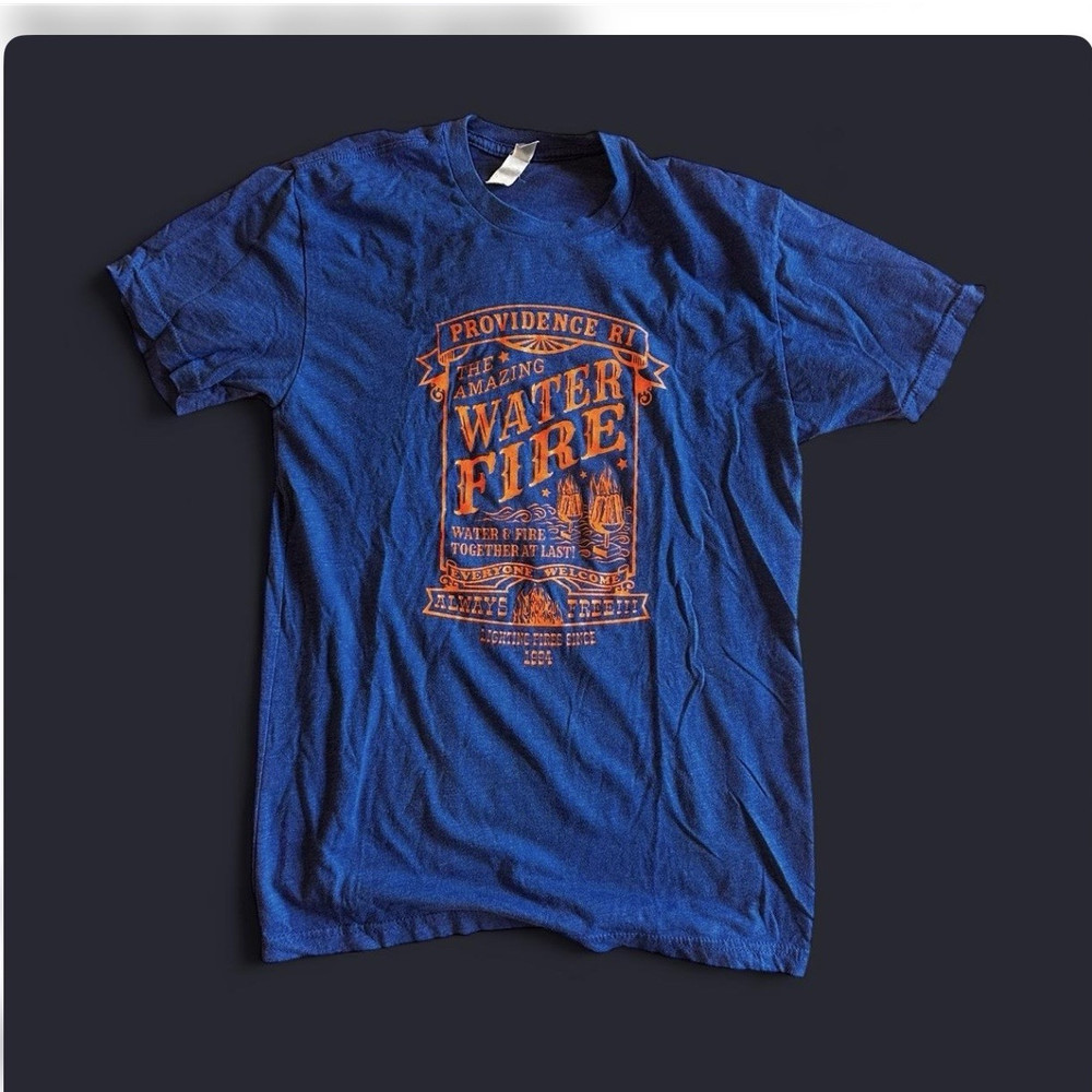 WaterFire Providence M Blue/Orange Double-Sided Graphic Logo Crew Neck Tee