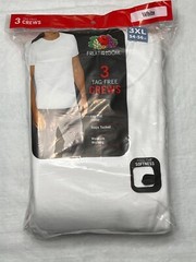 White 3 Pack Men’s 100% Cotton Crew Tagless T-Shirt Undershirt: 2XL-3XL