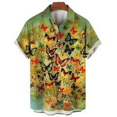 Mens Button Down Abstract Butterfly Colorful Hawaiian Top Novelty Summer Shirt