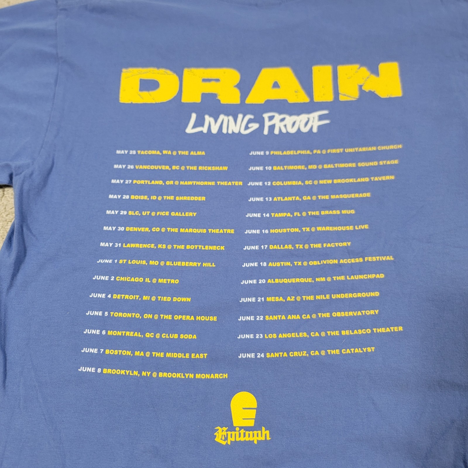 Drain Living Proof Tour T Shirt Adult Size Medium Hardcore Blue gallery