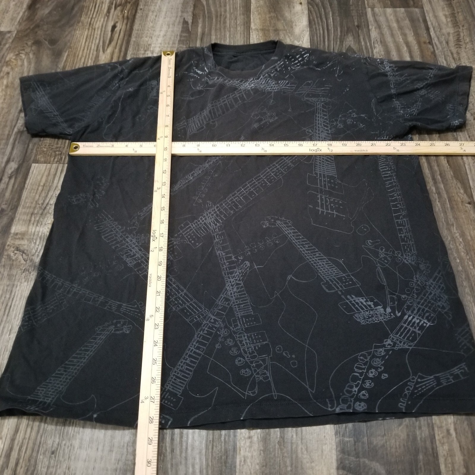 Black/Gray Utility Rock N Roll Guitar T-Shirt Mens XXL Grunge Metal Aop gallery