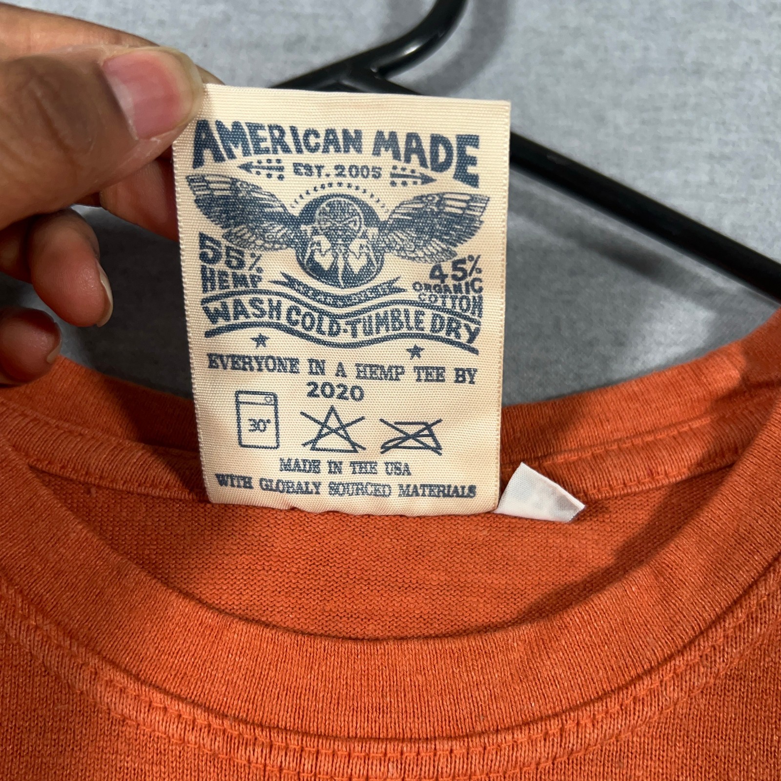 Jungmaven Shirt Mens Medium Orange Solid Pocket Tee Hemp Blend USA Made gallery