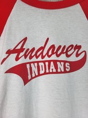 Andover Indians White and Red Raglan Long Sleeve Baseball Tee. Medium.