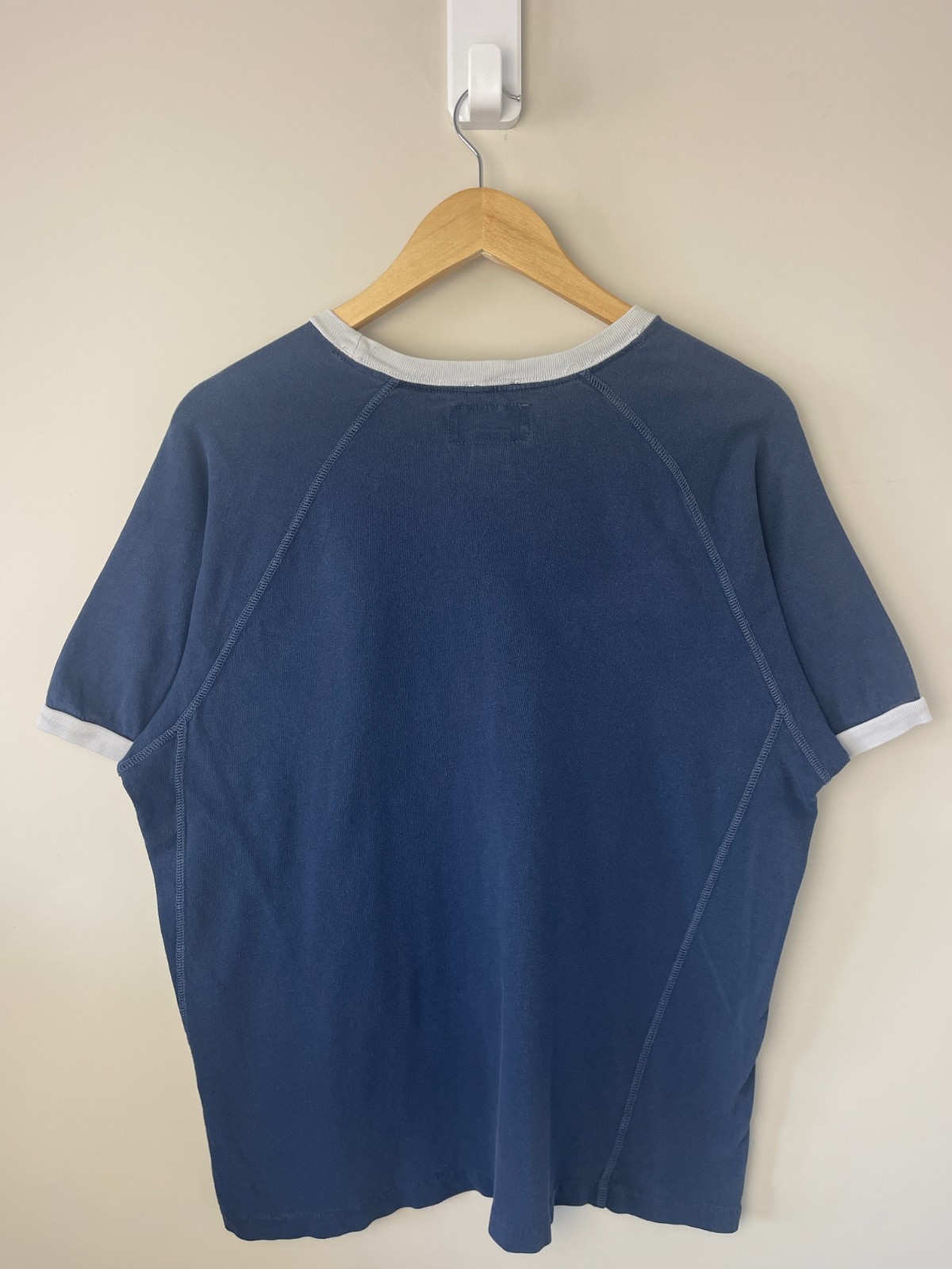 Vintage Abercrombie & Fitch Navy & Grey Spellout Muscle Fit Ringer Tee Size XL gallery