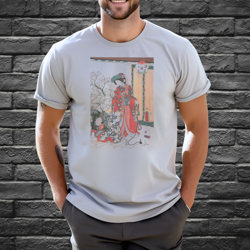 Geisha Kimono Artwork Shirt Japanese Floral Print Graphic Tshirt Gray gallery