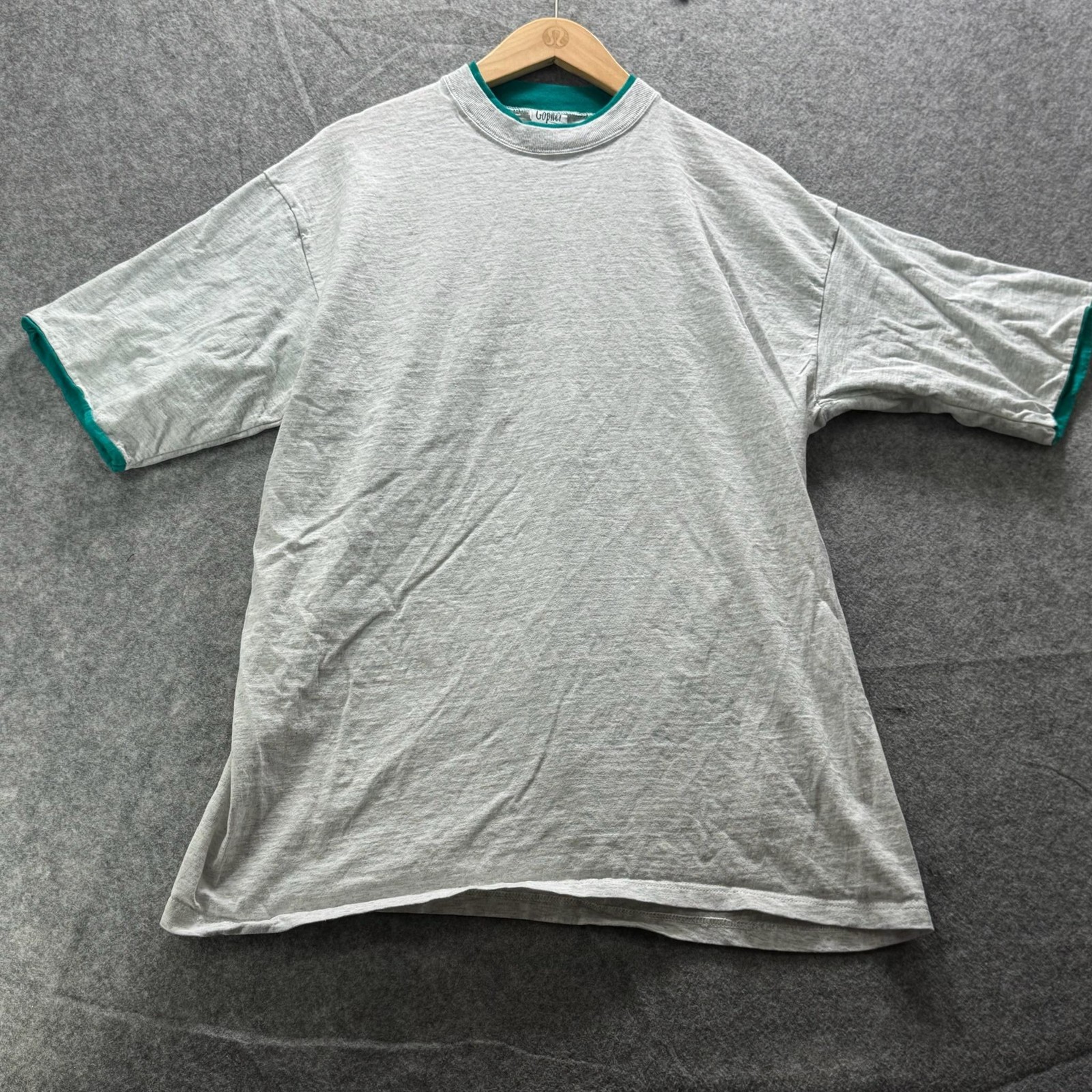 Vintage Gopher Sport Shirt Mens L Gray Crewneck T-Shirt Contrasting Trim Summer gallery