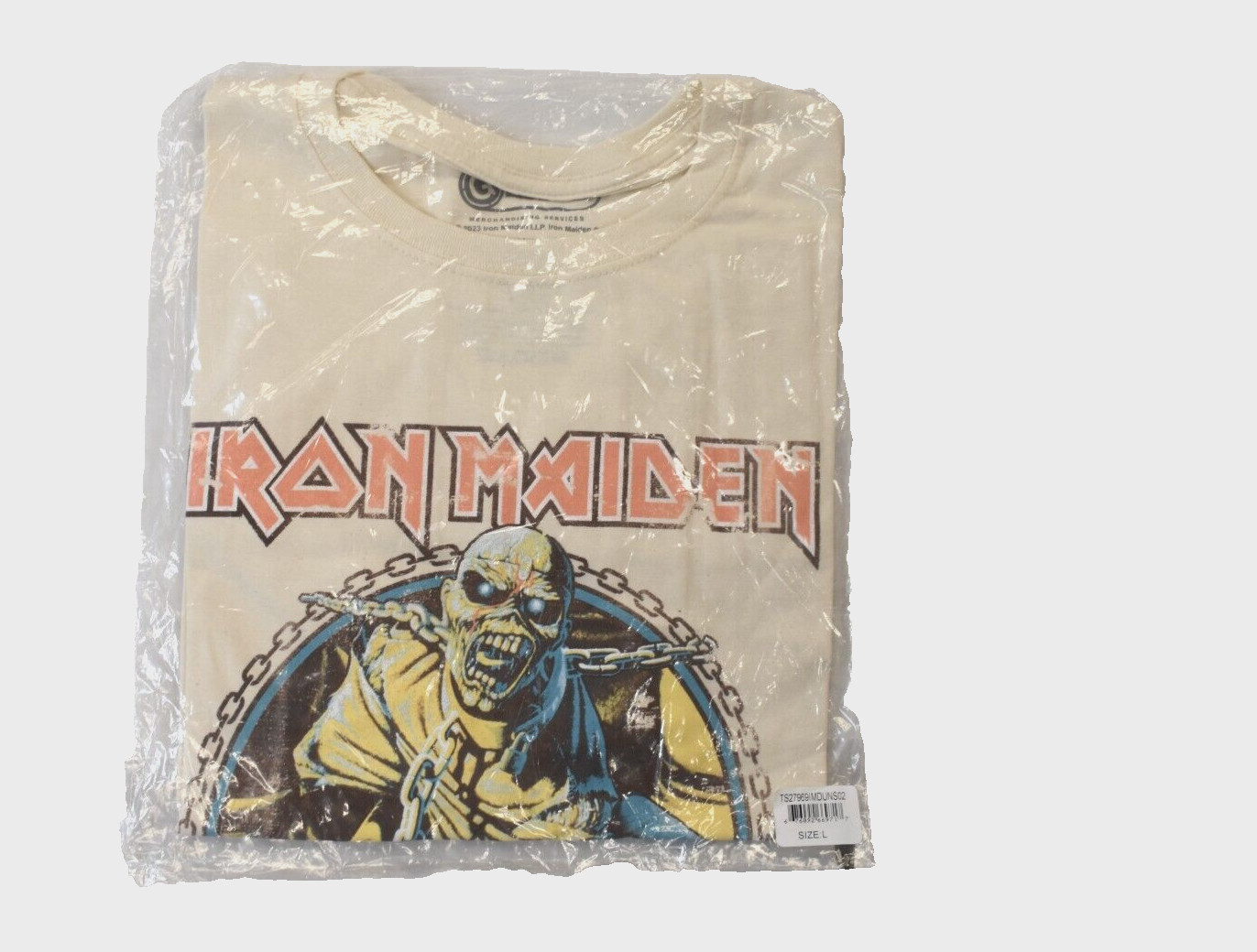 Global Mens Iron Maiden World Piece Tour Retro Graphic Cream Shirt NWT Large gallery
