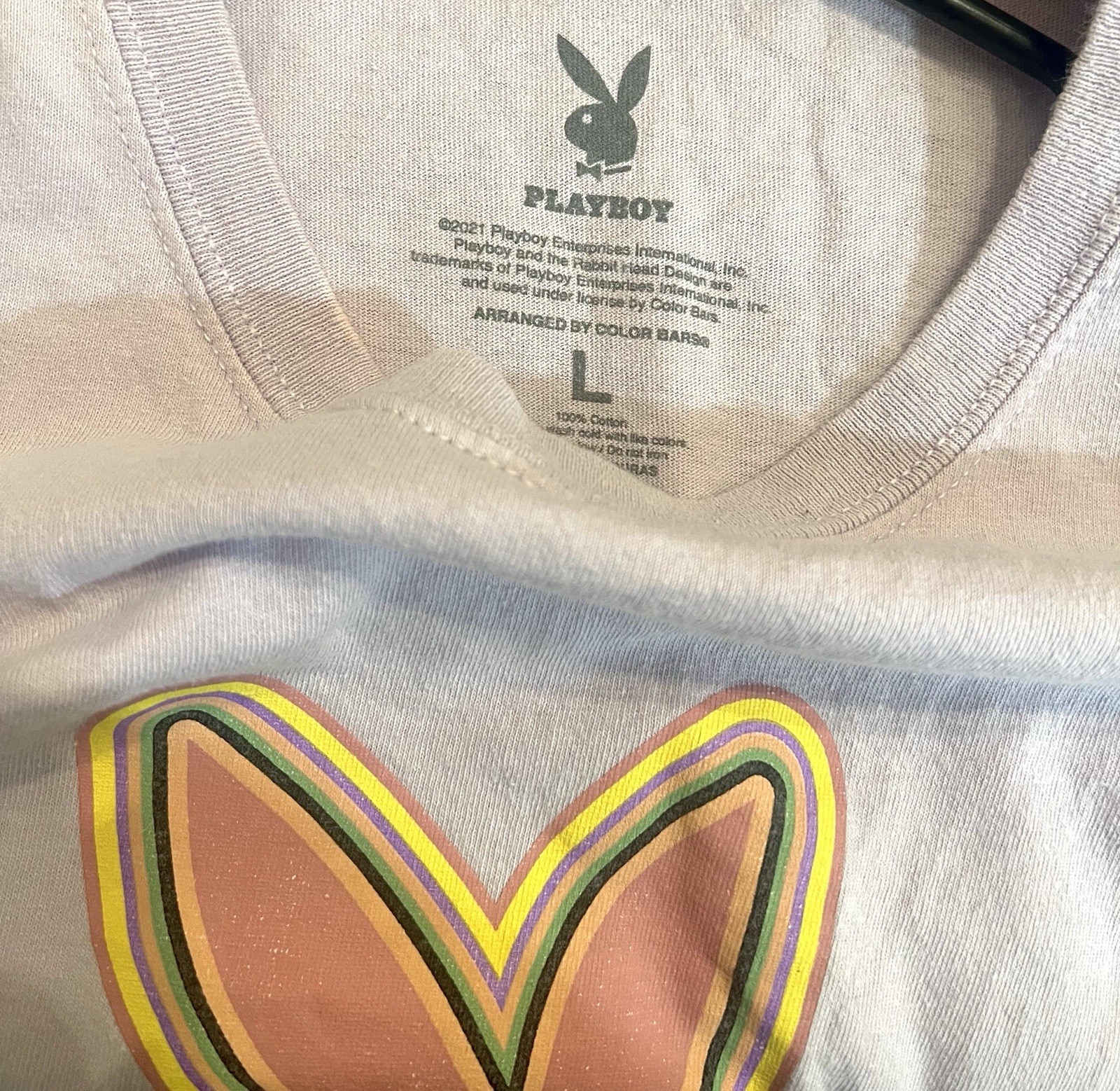 Men’s Playboy Color Bars Tokyo Japan Rabbit Purple Graphic Shirt Size Large gallery